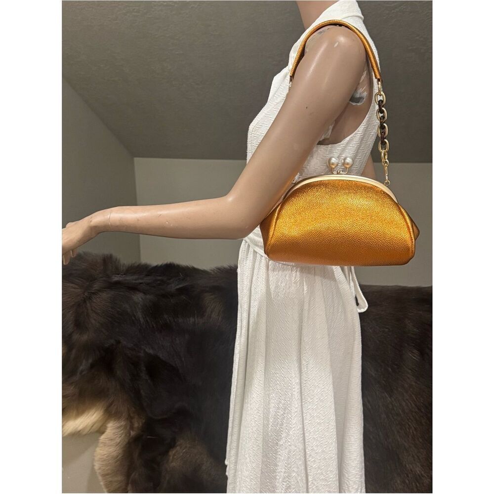 Unique Pebble Cowhide Handmade "Pearl" Shaped Kisslock Bag, Multi Use Style